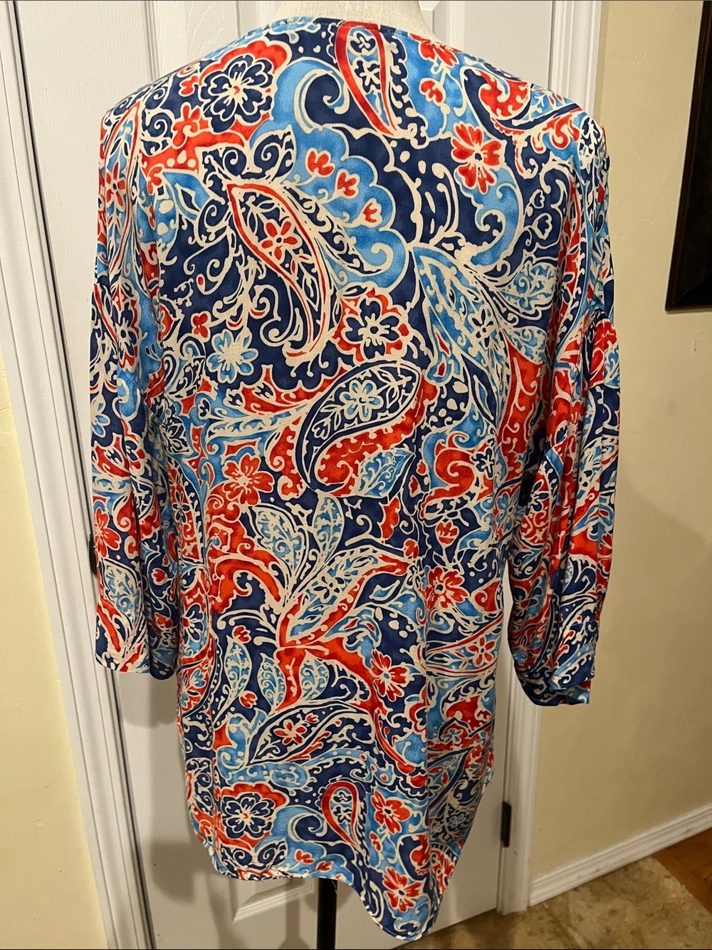 Zara Navy, Red & Light Blue Floral Paisley Blouse - Picture 4 of 5